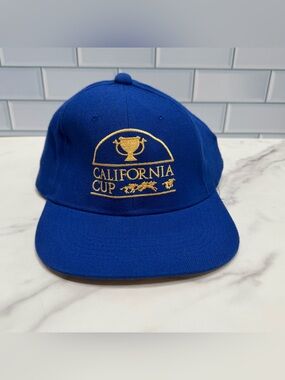 Vintage 90s Wool Blend Snap Back Horse Racing California Cup Logo Blue Hat Adult
